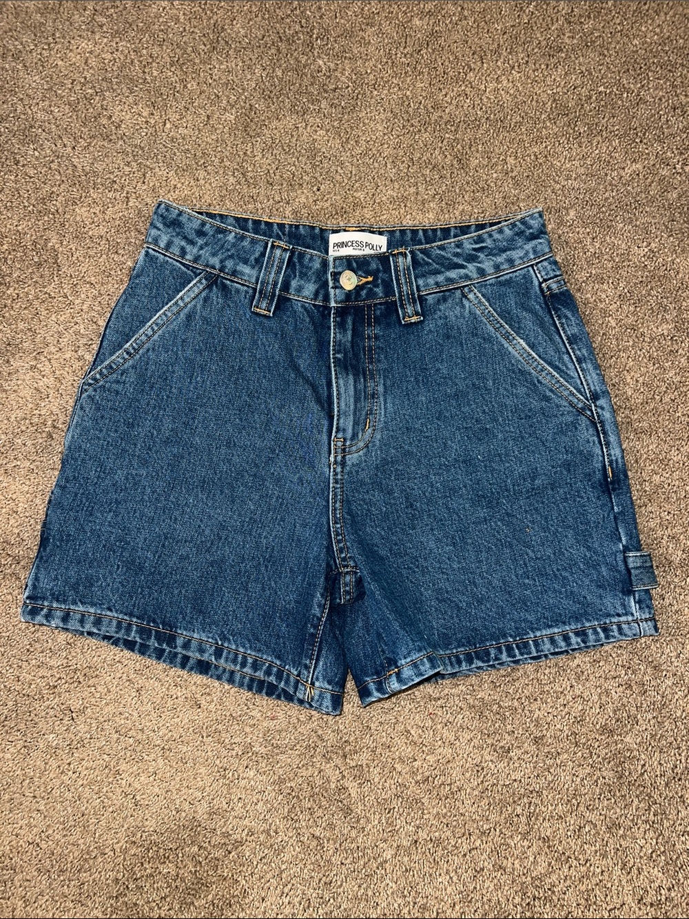 Princess Polly Classic Denim High-Rise Shorts - Dark Blue Wash